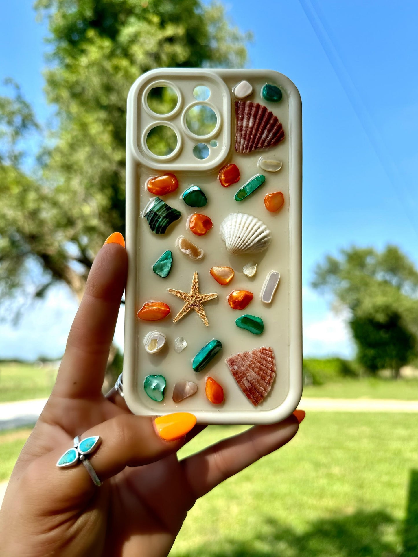 The "Sarah" Orange and Emerald Coastal Phone Case